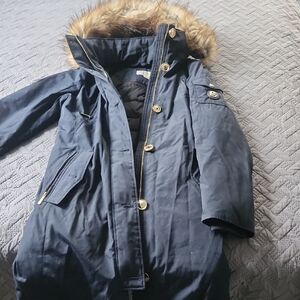 Michael Kors Women's Navy Parka with Faux Fur Trim